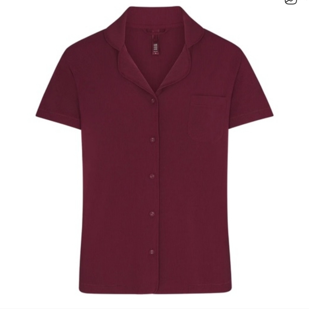 Skims Soft Lounge Maroon Button Up Shirt